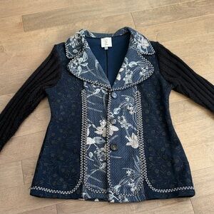 Sioni Navy and White Floral Jacket Embroidered size S